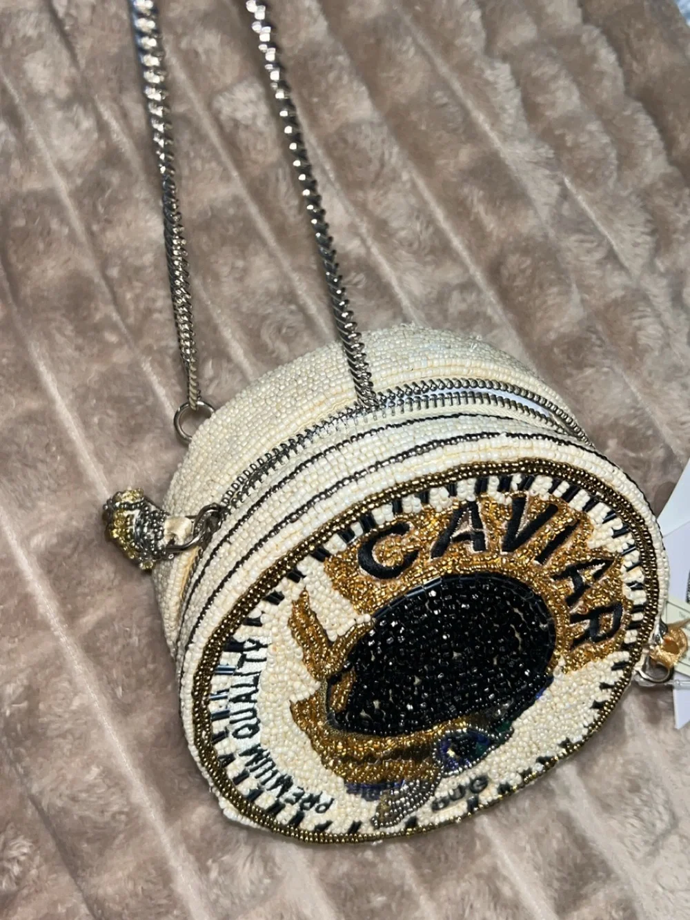 NWT from India to you - Beaded Caviar Novelty bag with gold chain strap